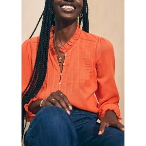 Faherty Willa Peasant-Style Button Front Orange Blouse Size Medium